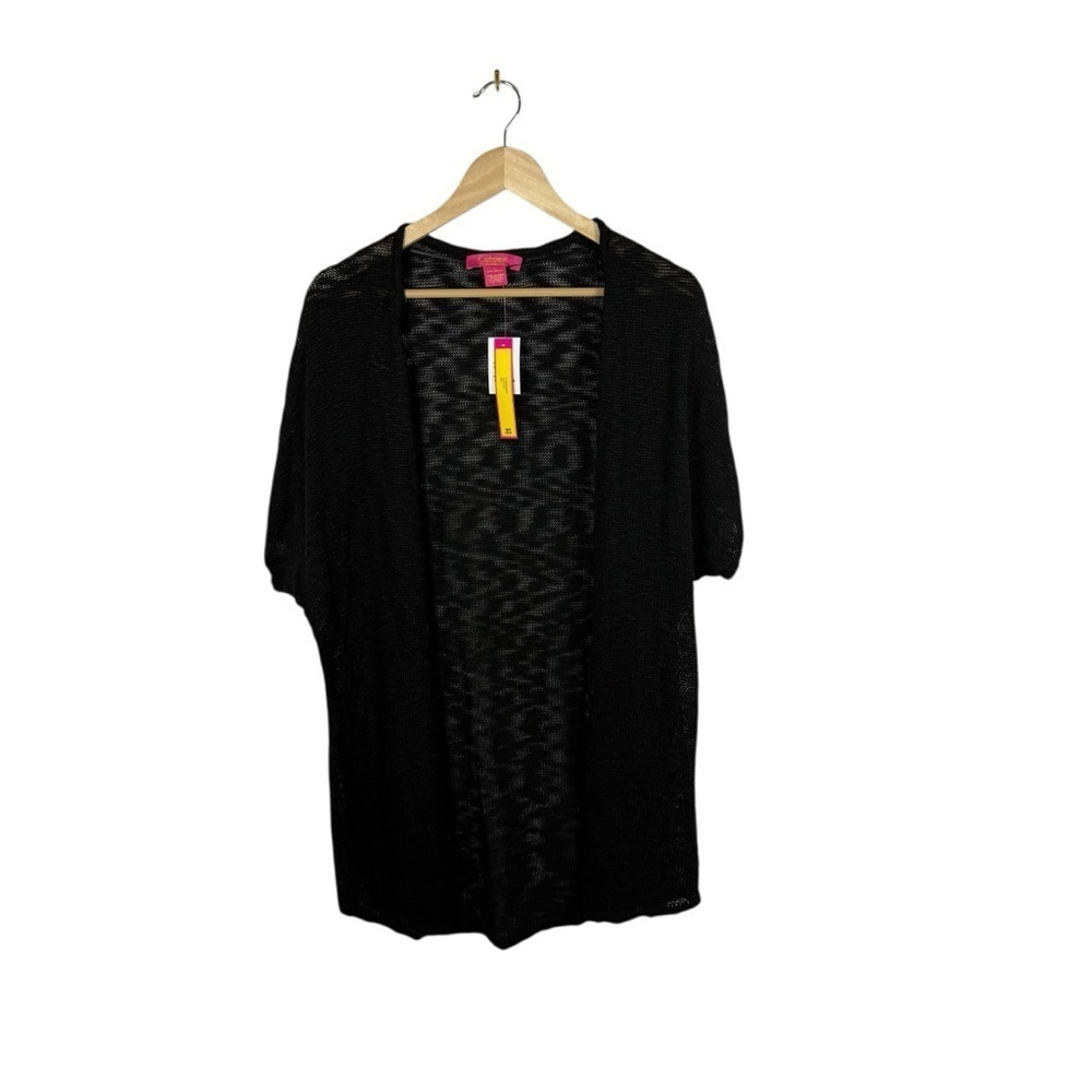 NWT Catherine Malandrino Women’s Open Knit Slub Cardigan in Black Size L